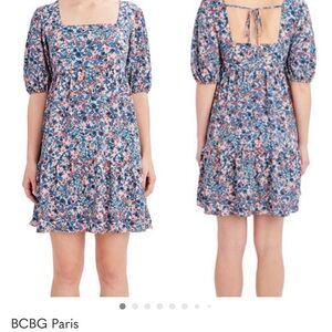 BCBG Paris Blue Pink and Red Floral Print Mini Dress Size XL